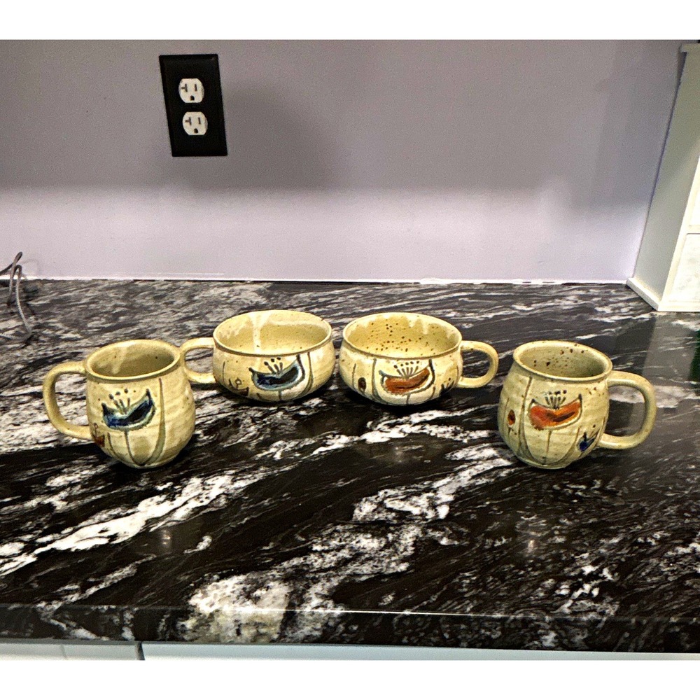 Otagiri Set of 2 Handmade Japan Ceramic Soup Mugs & 2 Coffee Mugs, Lot of 4